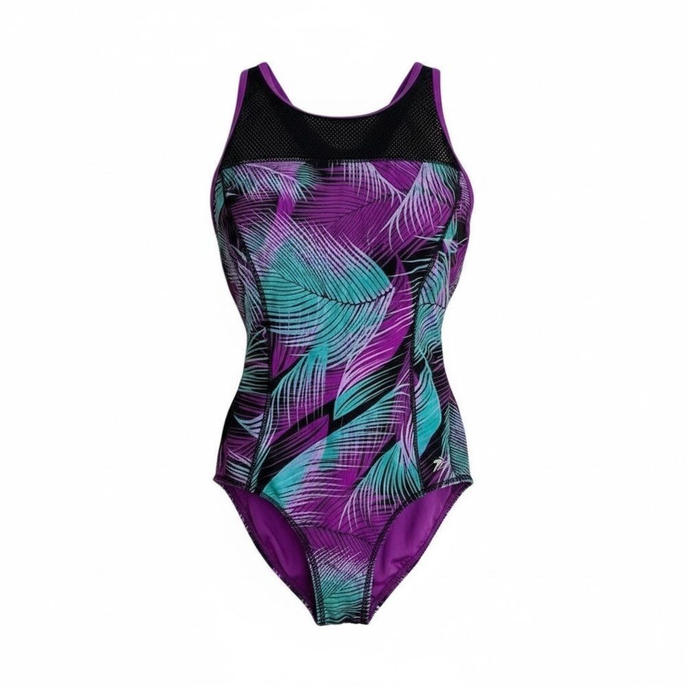 ZeroXposur Tickle High Neck Mesh Racerback One Piece Swimsuit Purple 8‎